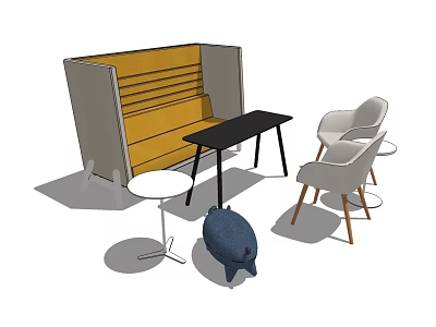 Modern Casual Sofa Set With Yellow Cushion Black Table And White Chairs 3d model