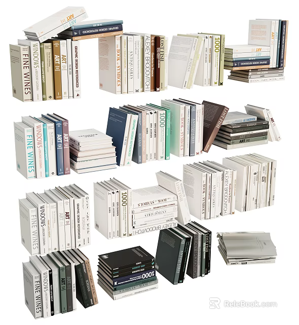 Assorted Books And Magazines Stacked In Different Sizes And Colors For Home Library 3d model 
