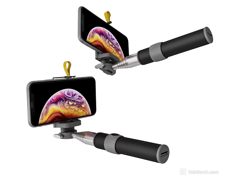 Extendable Handheld Selfie Stick With Smartphone Mount For Mobile Photography 3d model 