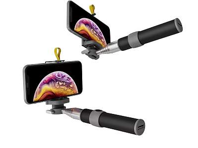 Extendable Handheld Selfie Stick With Smartphone Mount For Mobile Photography 3d model