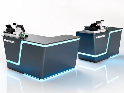 Modern SERVICECOIN Cashier Desks with LED Light Strips and Cashier Equipment 3d model