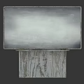 Frosted Gray Display Screen On Wooden Base With Wood Grain And Cable