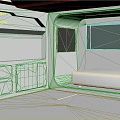 Cartoon Scene Bedroom With Cozy Bed Blue Window White Lockers And TV Screen