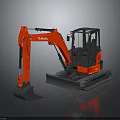 Red Kubota Crawler Excavator With Enclosed Cab And Front Bucket On Dark Surface
