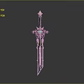 Ornate Decorative Sword With Golden Accents Black Hilt And Red Gemstone