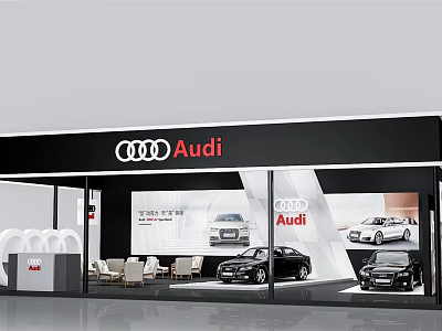 Audi Exhibition Booth With Modern Design Cars On Display Glass Walls And Large Screens 3d model
