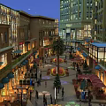 Vibrant Night Commercial Street With Pedestrians Shops Multi story Buildings And Bright Lights