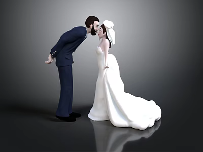 Wedding Cake Topper With Newlywed Couple Kissing In Groom Suit And Bride Wedding Dress 3d model