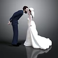 Wedding Cake Topper With Newlywed Couple Kissing In Groom Suit And Bride Wedding Dress