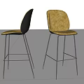 Modern Bar Stools With Curved Beige Seats And Black Metal Frames 3d model