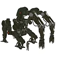 Giant Mechanical Robot With Multiple Arms And Complex Structure Beside Human Figure 3d model