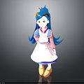 Fantasy Cartoon Creature Character With Blue Hair White Apron And Pink Details