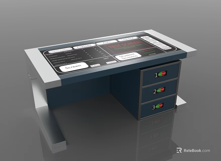 Modern Functional Desk With Touchscreen Control Panels And Drawers With Indicator Lights 3d model 