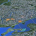 Detailed Aerial Planning of Urban City Layout With Buildings Roads and Water Bodies