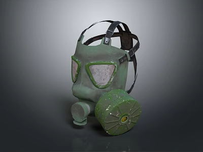 Fire Equipment Green Gas Mask With Transparent Lenses And Filter Canister 3d model