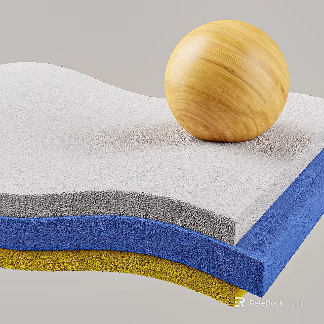 Wooden Ball Placed On Layered Foam Mats With Various Colors And Textures 3d model 
