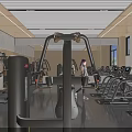Spacious Modern Gym with Various Fitness Equipment and Person Working Out