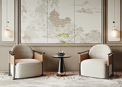 New Chinese Style Leisure Sofa Combination Leisure Chair 3d model