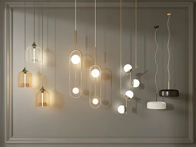 Contemporary Pendant Lights In Various Designs With Metal Frames And Warm Glow 3d model