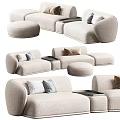 Modern Beige Fabric Sofa Set With Comfortable Pillows Ottoman And Side Table Modules 3d model