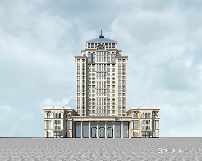 Classical Style High Rise Office Building With Symmetrical Design And Large Windows 3d model