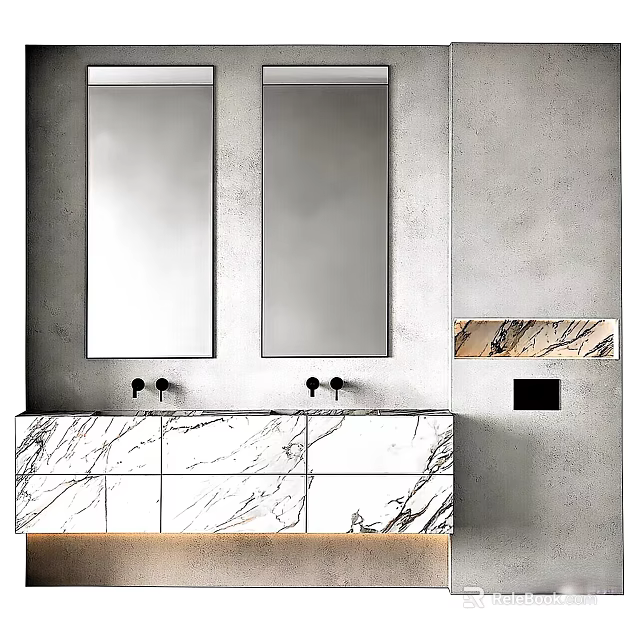 Modern Bathroom Interior With Double Mirrors Marble Vanity And Soft Lighting 3d model