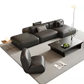 Modern Leather Sofa and Coffee Table Set With Accent Chair Floor Lamp Magazine And Carpet