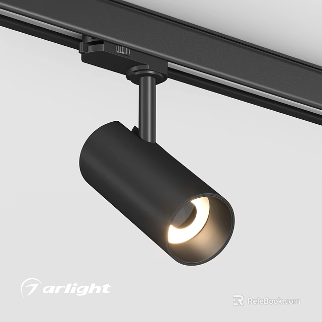 Sleek Black Cylindrical Track Mounted Ceiling Light With Illuminated Head Design 3d model 