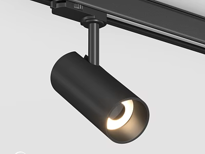 Sleek Black Cylindrical Track Mounted Ceiling Light With Illuminated Head Design 3d model