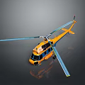 Orange Helicopter With Rotors Shiny Body And Windows On Gray Background