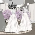 Elegant Bridal Shop In Mall Featuring Wedding Dresses Cherry Blossom Trees And Chandeliers