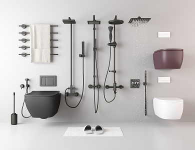 Modern Bathroom Appliances Shower Toilet Towel Rack 3d model