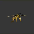 Detailed Yellow and Black Wasp Model With Blue Transparent Wings Isolated on Dark Background