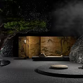 Serene Japanese Zen Garden With Pine Tree Mist Rocks And Stone Lantern Elements