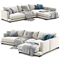 Light Colored Sectional Sofa With Soft Throw Pillows And Cozy Blankets 3d model