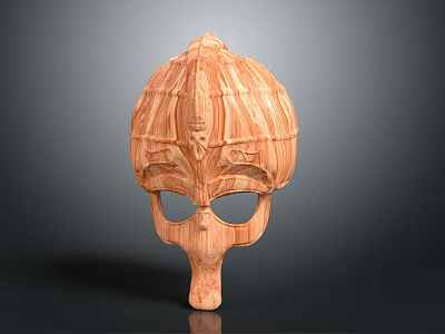 Wooden Carved Mask With Intricate Facial Organs And Hair Texture Design 3d model