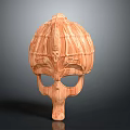 Wooden Carved Mask With Intricate Facial Organs And Hair Texture Design