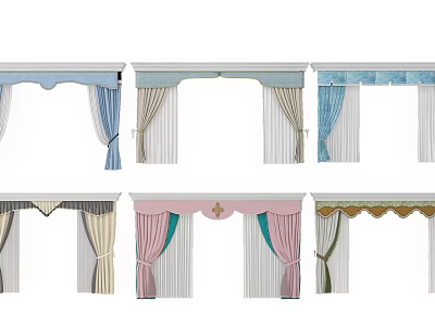 Various Stylish Curtains with Multiple Colors and Ornate Trims for Interior Decor 3d model
