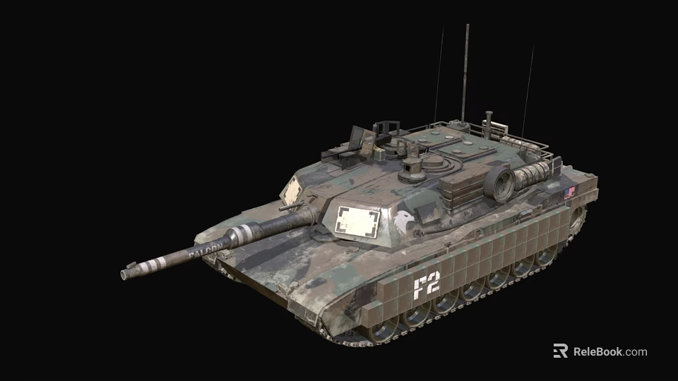 Military Tank Weapon With Camouflage Paint Cannon Tracks And Number P2 3d model 