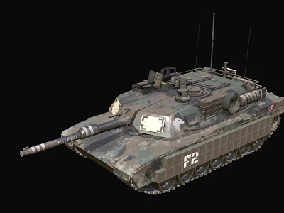 Military Tank Weapon With Camouflage Paint Cannon Tracks And Number P2 3d model