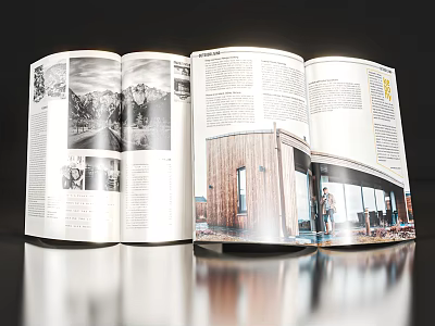 Open Book Magazine Pages Featuring Black White And Color Photographs Of Scenery Architecture And People 3d model