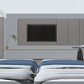 Modern Hotel Guest Room Bathroom With Large Mirror Vanity And Wooden Storage Cabinets