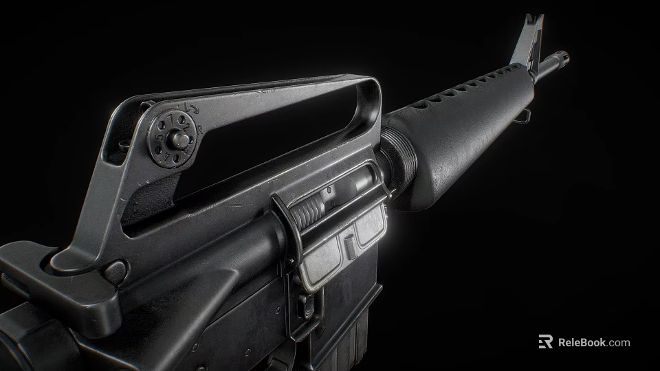 Modern Black Tactical Rifle With Magazine Grip Stock And Close Up Details 3d model 