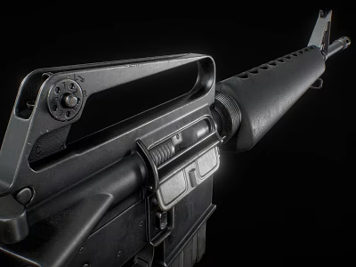 Modern Black Tactical Rifle With Magazine Grip Stock And Close Up Details 3d model