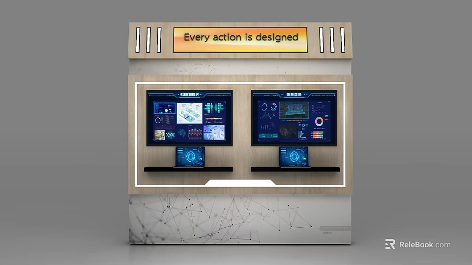 Interactive Commercial Kiosk With Dual Touch Screens And Digital Display Interfaces 3d model