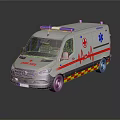 White Ambulance Vehicle With Blue Emergency Lights Red Cross ECG Wave And Yellow Red Stripes