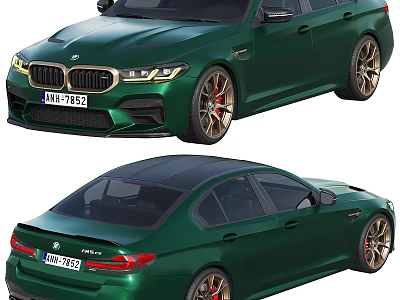 Green BMW M5 Sedan with Gold Alloy Wheels Red Calipers and Sporty Exterior Design 3d model