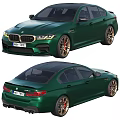 Green BMW M5 Sedan with Gold Alloy Wheels Red Calipers and Sporty Exterior Design