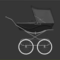 Elegant Vintage Baby Pram With Black Body White Wheels And Transparent Patterned Canopy