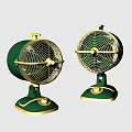 Vintage Green Gold Table Fans with Metal Mesh Grills and Elegant Retro Design
